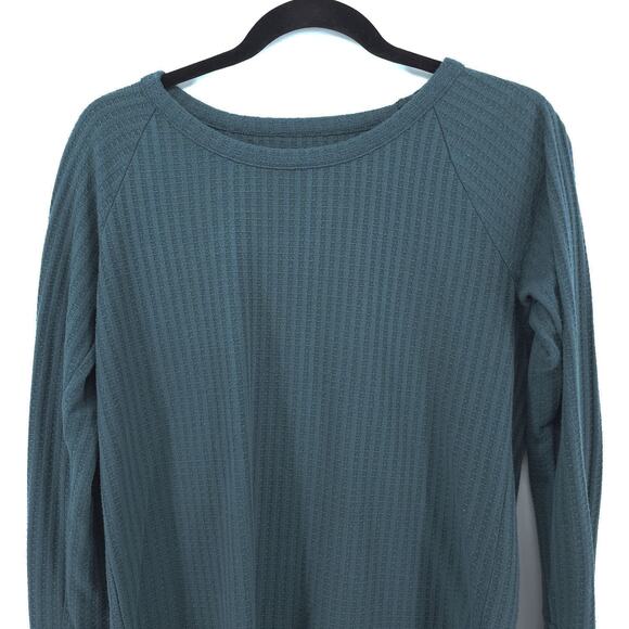 Chaser Essential Waffle Knit Medium Teal Long Sleeve Wide Button Cuff Pullover - Picture 2 of 9